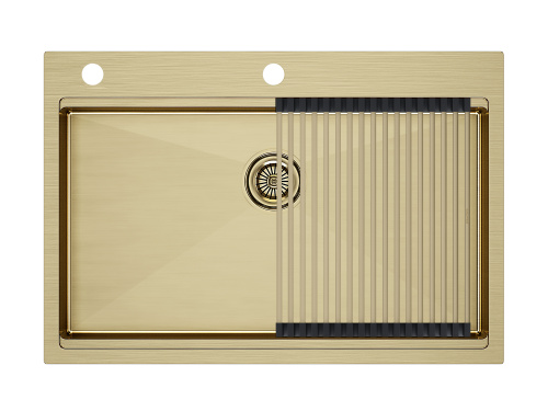 Мойка кухонная Paulmark PM707551-BG+R405-BG 75х51 брашированное золото